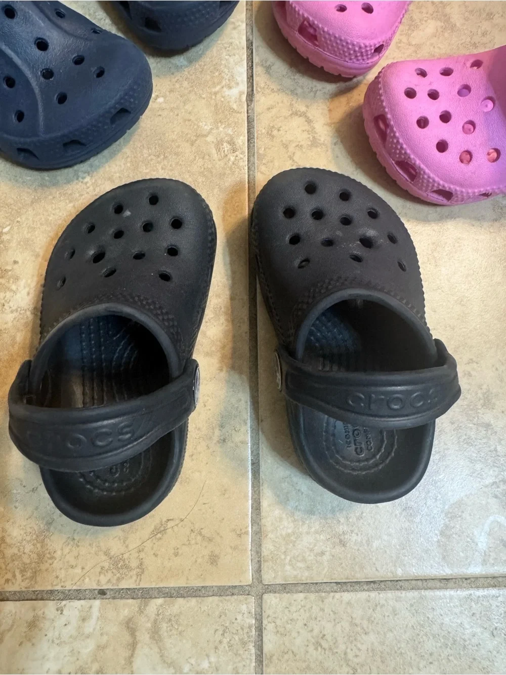 CROCS Kids Classic Clogs in Pink, Black & Navy